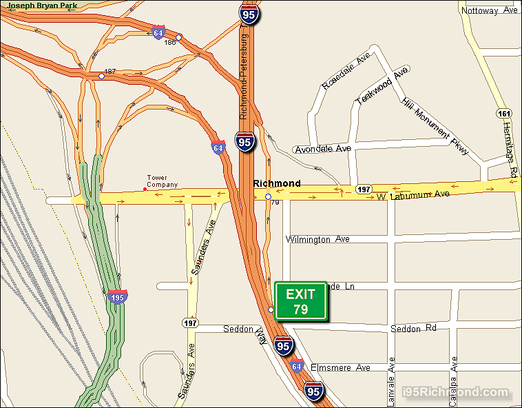 Map of Exit 79 North Bound on Interstate 95 Richmond