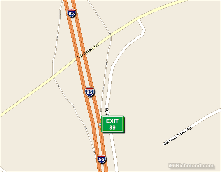 Map of Exit 89 North Bound on Interstate 95 Richmond at Lewistown Rd SR 802